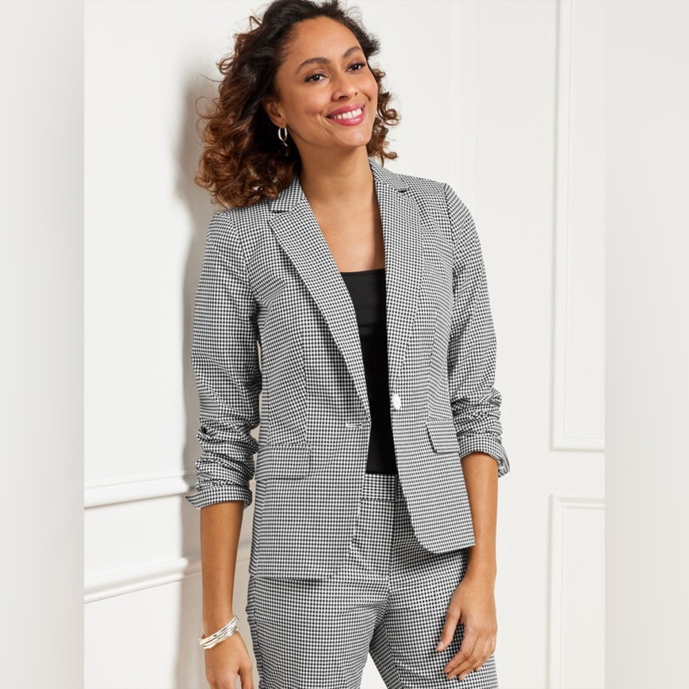 Talbots Black and White Check Blazer Size 10 Petite